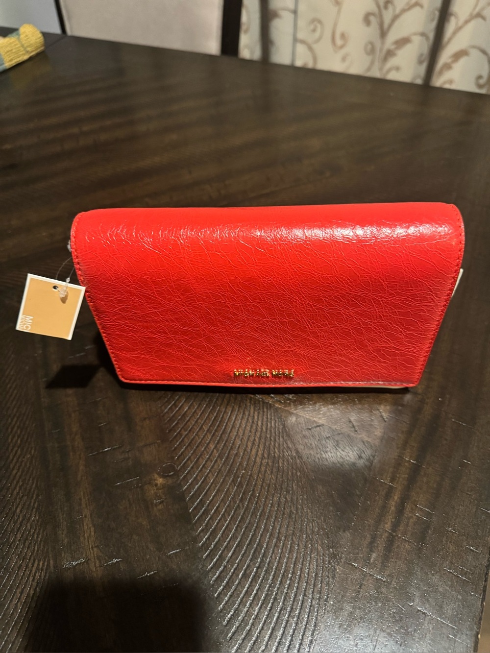 Michael Kors Burnt Sienna Leather Flap Crossbody with Gold Link Chain.